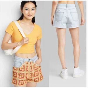 Wild Fable High Rise Cut Off Jean Shorts Crochet Front size 18